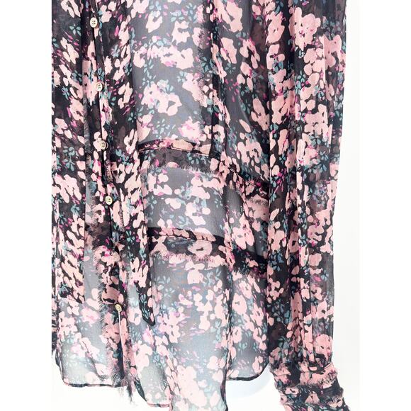 Elizabeth and James 100% Silk Sheer Floral Fringe Tie Neck Blouse Size M - Picture 10 of 10